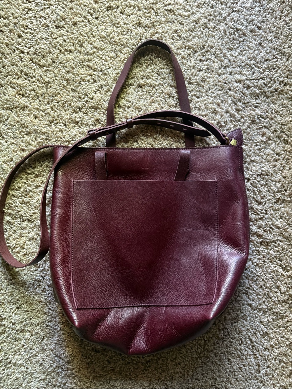 Madewell Burgundy Leather Tote with Front Pocket